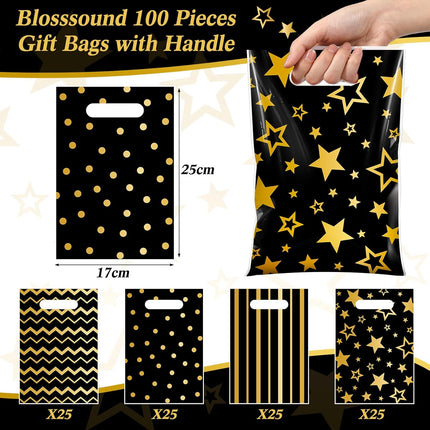 100-Piece Black & Gold Goodie Bags – Handles for Birthday, Wedding & Party
