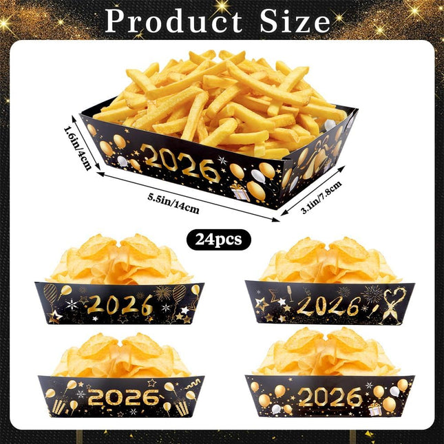 24-Piece Black & Gold Food Trays – Disposable Party Trays for New Year 2026