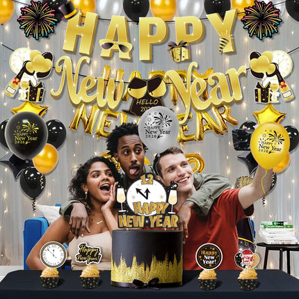 New Year 2026 Party Supplies – Gold 2026 Balloons, Photo Props & Glasses