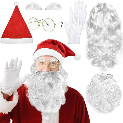 6Pcs Santa Costume Accessory Set – Includes Santa Hats, Wigs, Beards, Eyebrows, Glasses & Gloves