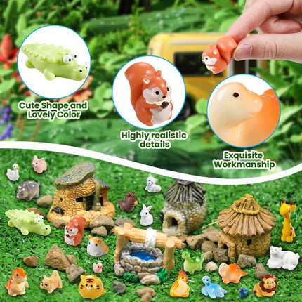 40-Piece Mini Resin Animals – 40 Styles for Dollhouse, Fairy Garden & Aquarium