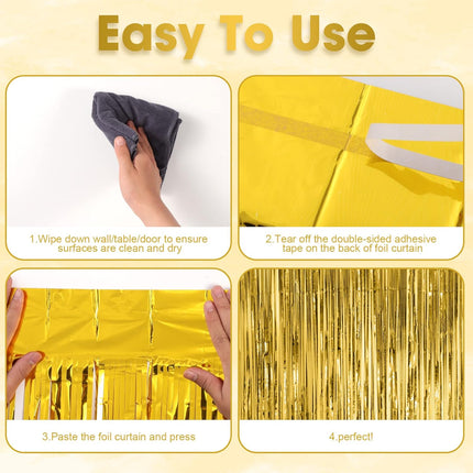 3 Pack Gold Foil Fringe Backdrop Curtains 3.3x8.2 Ft Tinsel Streamers Party