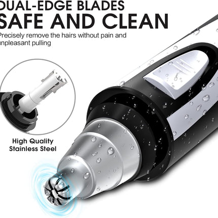 Waterproof Ear & Nose Hair Trimmer – Dual Blade, Battery Operated, Black