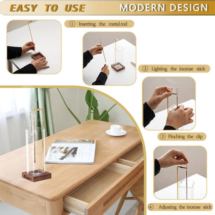 Wooden Incense Holder with Glass Ash Catcher – 20 Sticks & Brush Included