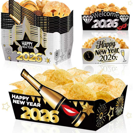 24-Piece Black & Gold Snack Bowls – Disposable Food Trays for NYE 2026