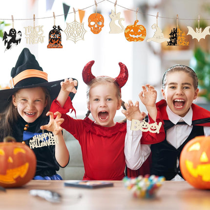 36-Piece DIY Halloween Wooden Ornaments, 12 Styles, Paintable Skull Pumpkin Ghost Bat