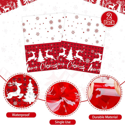 2-Pack Winter Christmas Tablecloths – Reindeer & Snowflake Disposable Decor