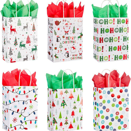 30-Pack Small Christmas Gift Bags Includes Tissue Paper, Holiday Party Favor