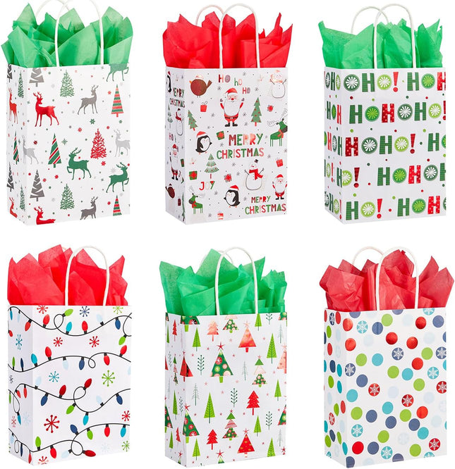 30-Pack Small Christmas Gift Bags Includes Tissue Paper, Holiday Party Favor