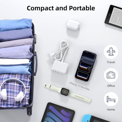 6 in 1 USB Charger 100W Fast Charging Hub with Type C Ports for Travel