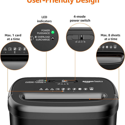 8-Sheet Cross Cut Paper Shredder – Credit Card Shredder, Black
