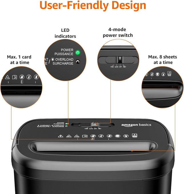 8-Sheet Cross Cut Paper Shredder – Credit Card Shredder, Black