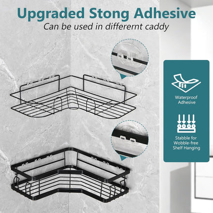 14-Pack Shower Caddy Adhesive Replacements – Strong Hooks for Corner Shelves