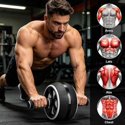 Ab Roller Wheel Set with Knee Mat Push Up Bar & Resistance Bands Home Gym