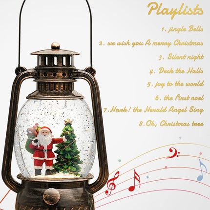 Christmas Musical Snow Globe – Lighted Lantern with Timer, USB or Battery