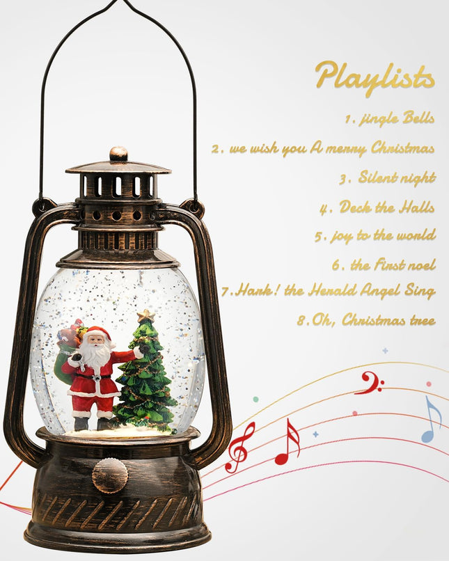 Christmas Musical Snow Globe – Lighted Lantern with Timer, USB or Battery