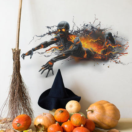 3D Halloween Zombie Flame Wall Stickers, PVC Horror Decals for Indoor Outdoor Decor