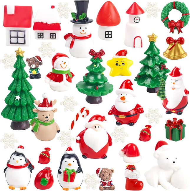 38PCS Mini Christmas Figurines – Resin Santa, Snowman & Tree DIY Crafts