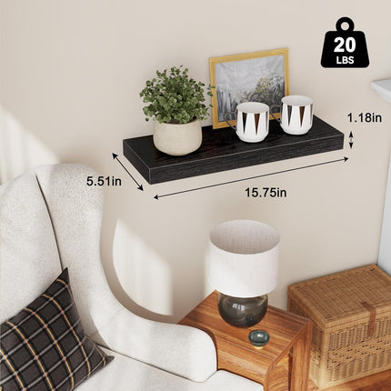 Wall Floating Shelves 15.7" Black, Set of 2 – Bedroom, Bathroom, Kitchen