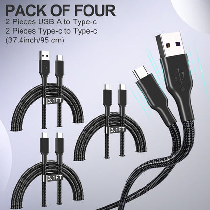 4-Pack 3.1FT 60W Braided USB-C & USB-A Fast Charging Cables for iPhone & Devices