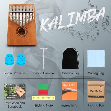 Kalimba Thumb Piano, 17-Key Mbira, Portable, Includes Instruction & Tune Hammer