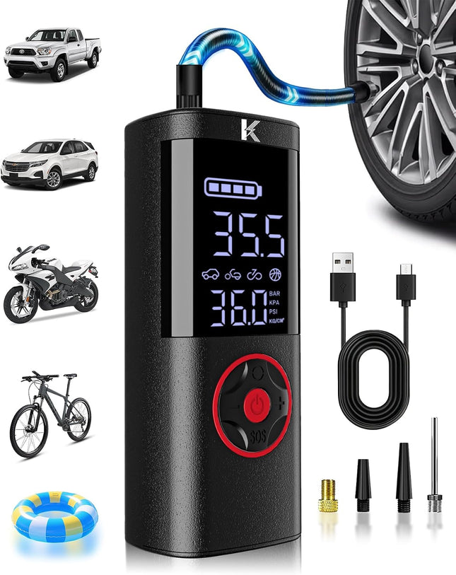 150 PSI Cordless Tire Inflator, Digital Air Compressor with Auto Shutoff & LED Light