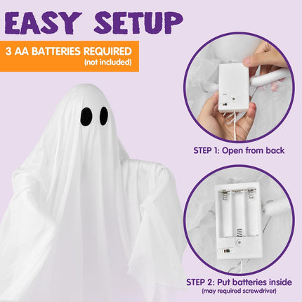 47in Light-Up Hanging Ghost with Purple LED, Timer, Waterproof Indoor Outdoor Decor