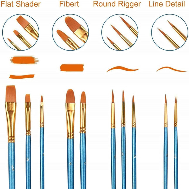 10PCS Paint Brushes – Nylon Hair for Acrylic, Watercolor & Oil Painting