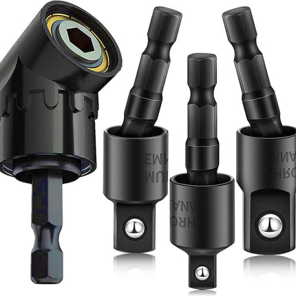 Right Angle Drill Adapter Set – 4-in-1 360° Rotating Socket for Household & Industry