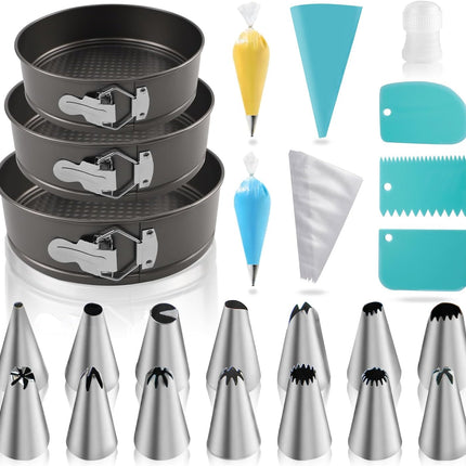 122PCS Cake Pan Set 7 8 9in Springform Pans Piping Bags Decorating Kit