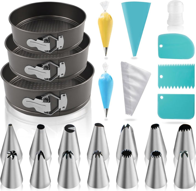 122PCS Cake Pan Set 7 8 9in Springform Pans Piping Bags Decorating Kit