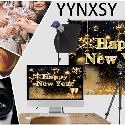 Happy New Year Eve Party Backdrop – Black & Gold Photo Booth Decoration