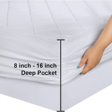 Queen Quilted Fitted Mattress Pad – Deep Pocket, Machine Washable, White