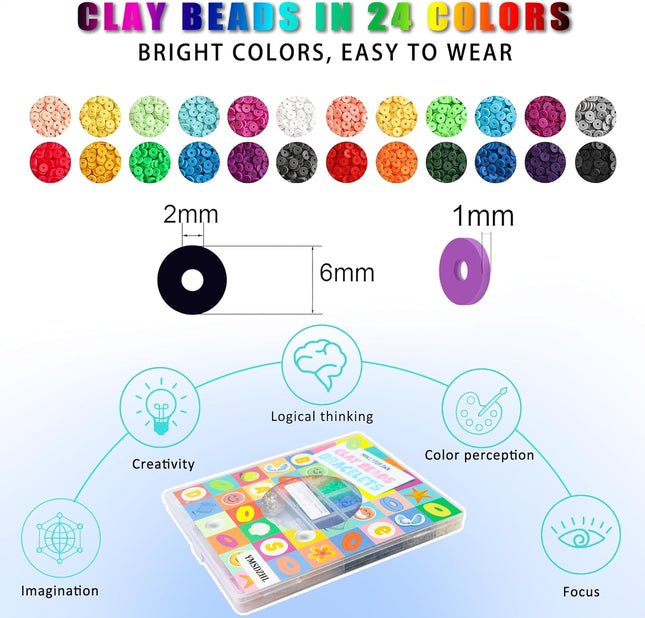 6000+Pcs Clay Beads Bracelet Making Kit with Charms for Girls DIY Crafts