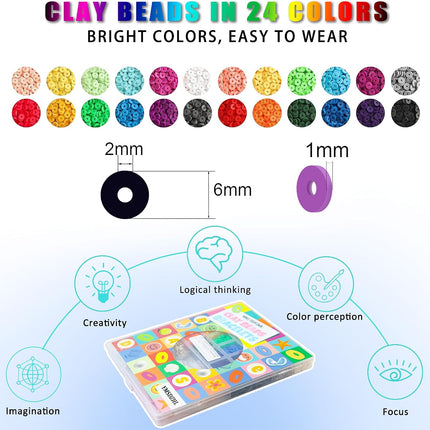 6000+PCS 24 Color Polymer Clay Beads Bracelet Making Kit, DIY Heishi Jewelry Set