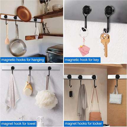 12-Pack Magnetic Hooks – 30lb+ Heavy Duty, Black, Refrigerator & Home Use