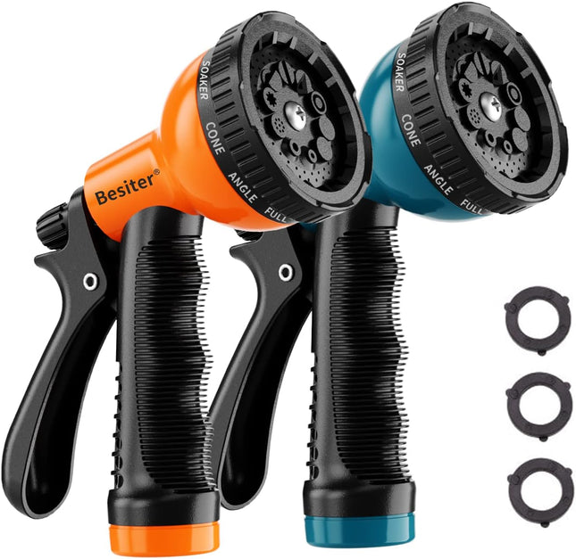 2-Pack Hose Nozzle Sprayer – Heavy Duty, 10 Watering Patterns for Gardening