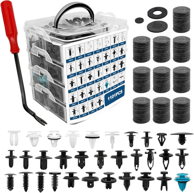 1101PCS Car Door Trim Panel Clips Kit – 32 Sizes, Push Pin Rivets for GM, Ford, Honda