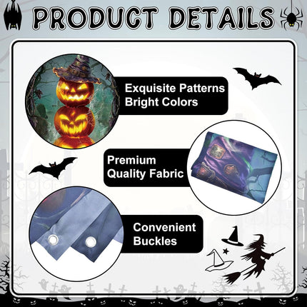 71x35in Happy Halloween Pumpkin Stack Door Cover, Glowing Jack-O-Lantern Decor