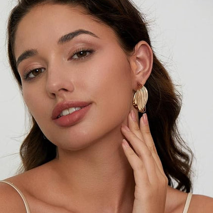 Gold Hoop Earrings Set for Women 18 Pairs Hypoallergenic Pearl Chunky Hoops