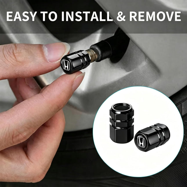 4 Pack Black Aluminum Tire Valve Stem Caps for Honda Car Wheels Dustproof Covers