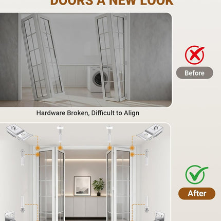 Door Hardware Repair Kit – 2 Sets Bi-Fold Closet Doors with Brackets & Wheels