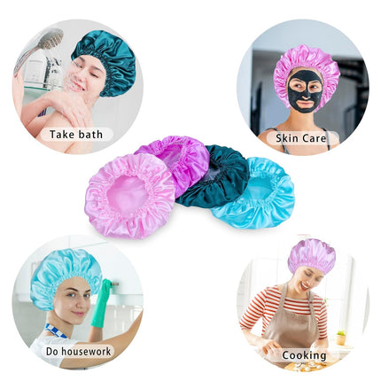 Shower Caps for Women – 4 Pack, Reusable, Double Waterproof, Solid Color