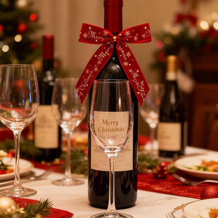 12 Pack Green Velvet Christmas Bows with Gold Merry Christmas Ornaments