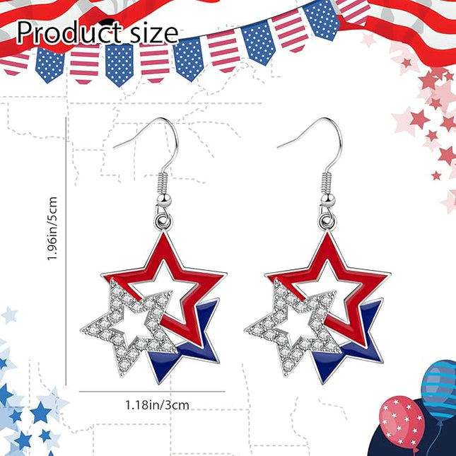 4th of July American Flag Star Earrings Dangle Independence Day Gifts