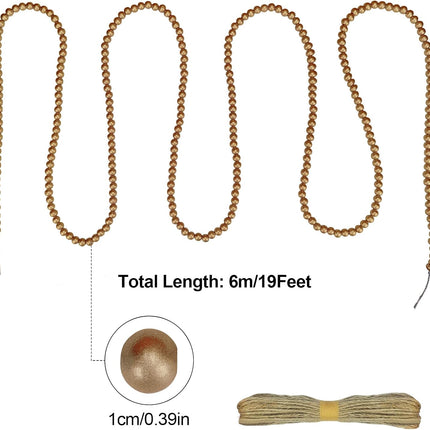 19ft Gold Wooden Bead Garland – Christmas Boho Decor with 10 Hanging Crafts