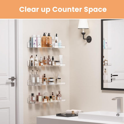 15" Acrylic Floating Shelves – 4-Pack Clear Wall Storage Organizer