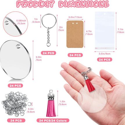 144Pcs 2in Acrylic Keychain Blanks, Clear Circle DIY Key Rings with Tassels