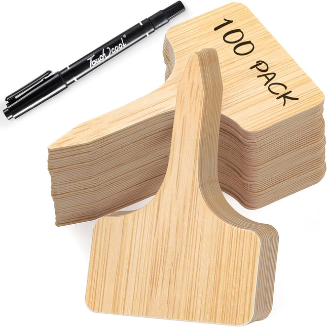 100pcs T-Type Plant Labels with Marker Pen Waterproof Plastic Garden Tags 3.9 x 2.4 Inch