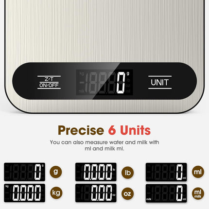 22lb Digital Kitchen Scale with LCD Display, Stainless Steel, Tare Function